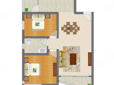2室2厅 98.64平米户型图