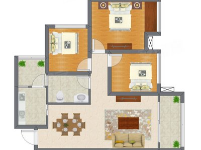 3室2厅 83.84平米