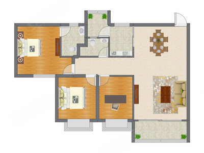 3室2厅 105.56平米户型图