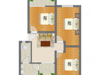 3室1厅 88.92平米户型图
