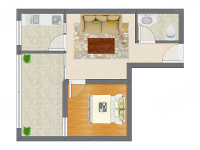 1室1厅 50.80平米户型图