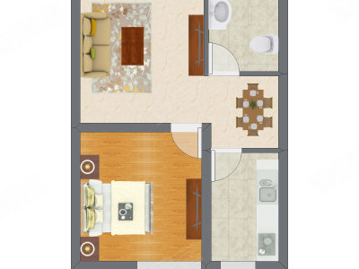 1室2厅 47.82平米户型图