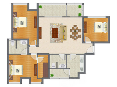 3室2厅 131.63平米户型图