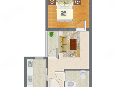 1室1厅 48.21平米户型图