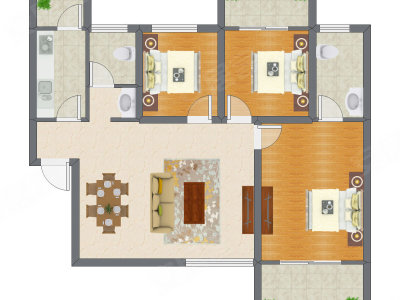 2室2厅 111.86平米户型图