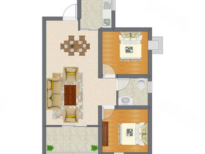2室1厅 65.00平米