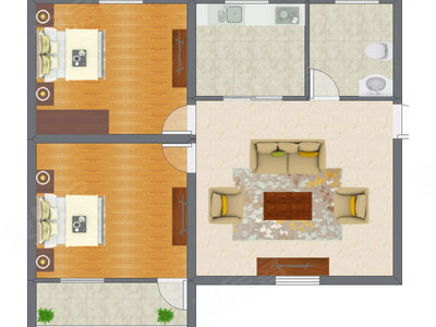 2室1厅 65.00平米