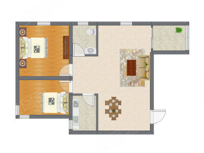 2室2厅 73.00平米户型图