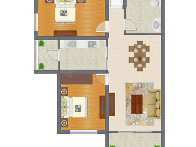2室2厅 98.36平米户型图