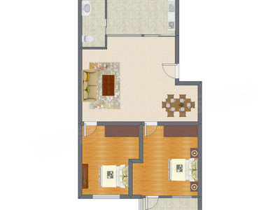2室2厅 75.43平米户型图