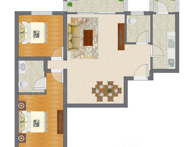 2室1厅 64.69平米