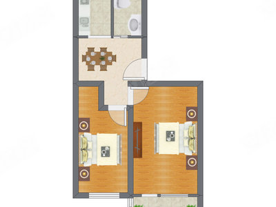 2室1厅 55.50平米户型图