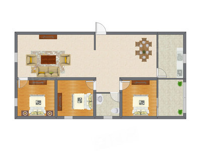 3室2厅 93.39平米户型图