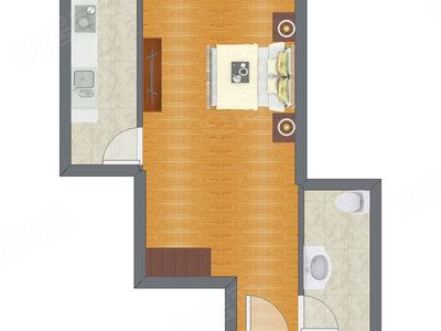 1室0厅 30.46平米户型图