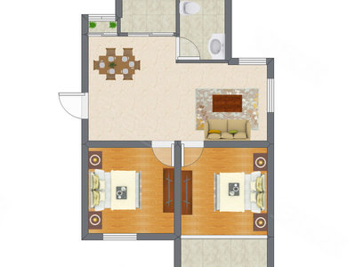 2室2厅 70.34平米