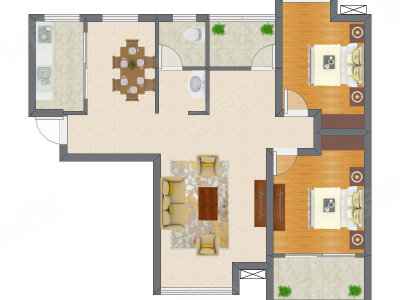 2室2厅 96.87平米户型图