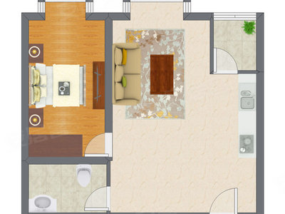 1室1厅 47.76平米