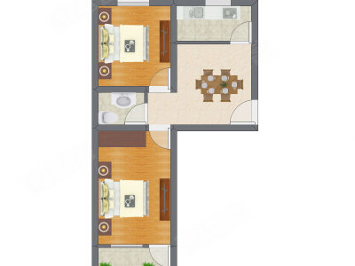 2室1厅 38.11平米户型图