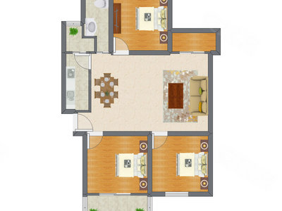 3室1厅 65.05平米户型图