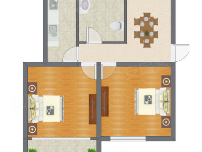 2室1厅 57.19平米户型图