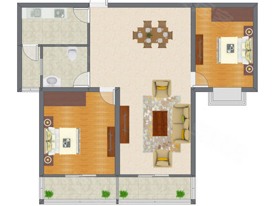 2室2厅 89.77平米户型图