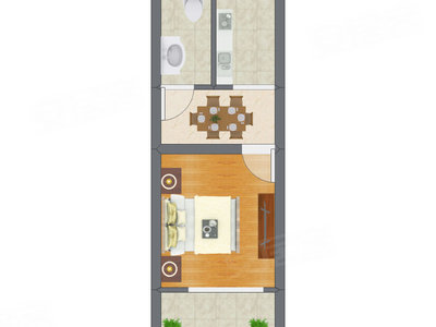 1室1厅 34.32平米户型图