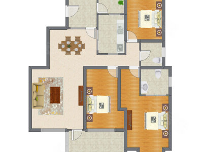 3室2厅 128.09平米户型图