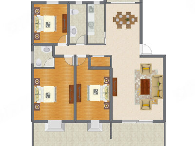 3室2厅 124.69平米户型图