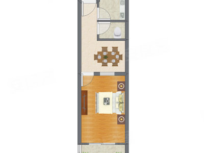 1室1厅 44.46平米户型图