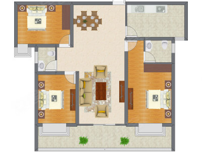 3室2厅 101.11平米户型图