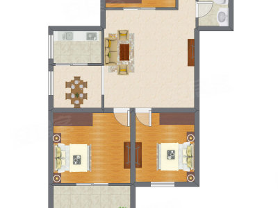 2室2厅 67.76平米户型图