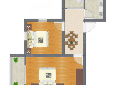 2室1厅 34.31平米户型图