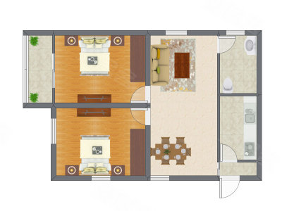 2室2厅 93.59平米户型图
