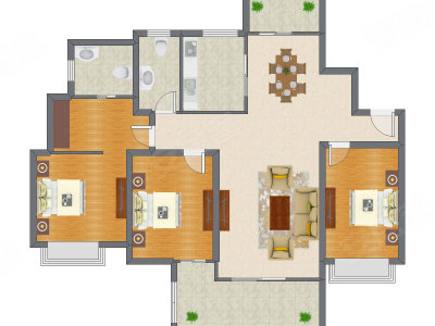 3室2厅 182.11平米户型图