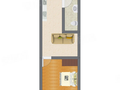 1室1厅 24.32平米户型图