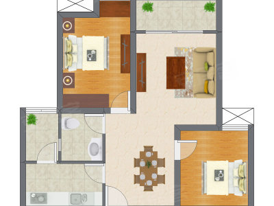 1室1厅 56.55平米户型图
