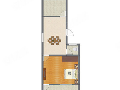1室1厅 39.76平米户型图