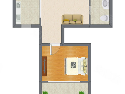 1室1厅 48.44平米户型图