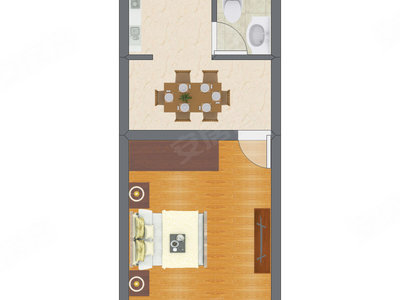 1室1厅 25.33平米户型图