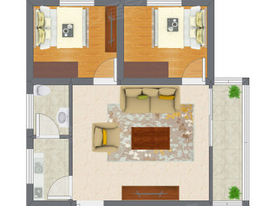 2室1厅 41.33平米户型图