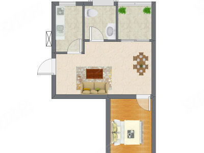1室2厅 51.14平米户型图