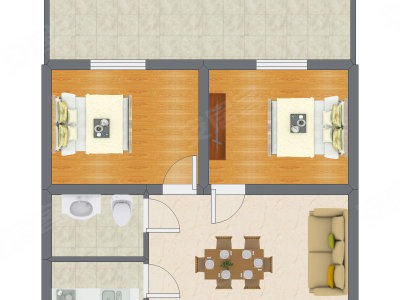2室2厅 58.00平米