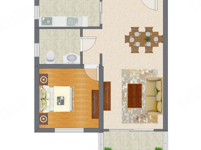 1室2厅 69.21平米户型图