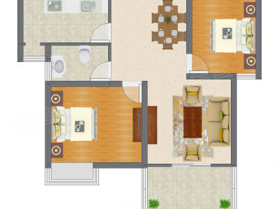 2室2厅 59.11平米户型图