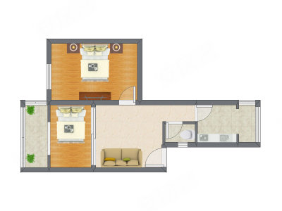2室1厅 57.15平米户型图