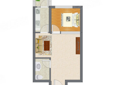 1室1厅 53.42平米户型图