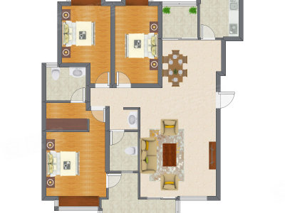 3室2厅 129.32平米户型图