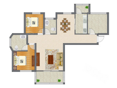 2室2厅 114.21平米户型图