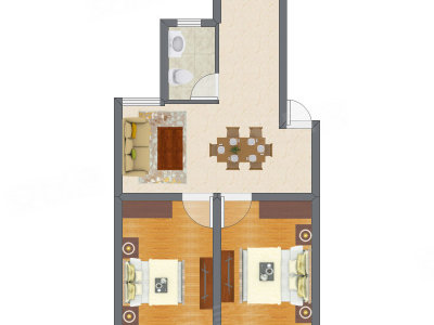 2室2厅 47.32平米户型图