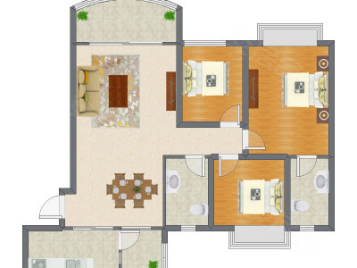 3室2厅 116.00平米户型图